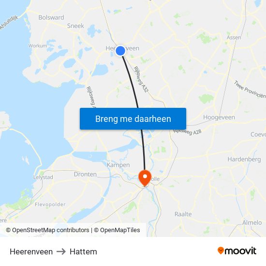 Heerenveen to Hattem map