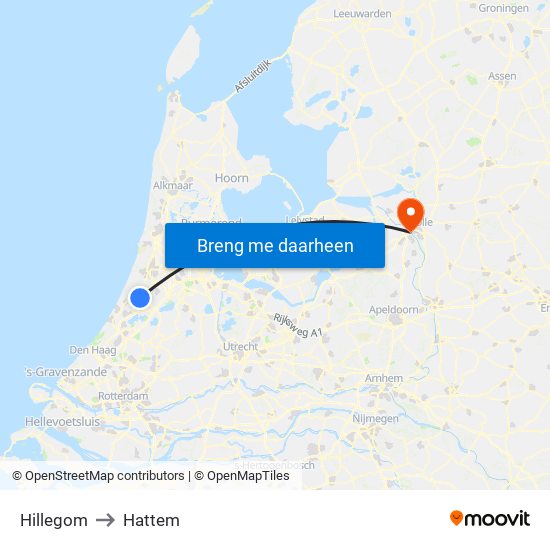 Hillegom to Hattem map