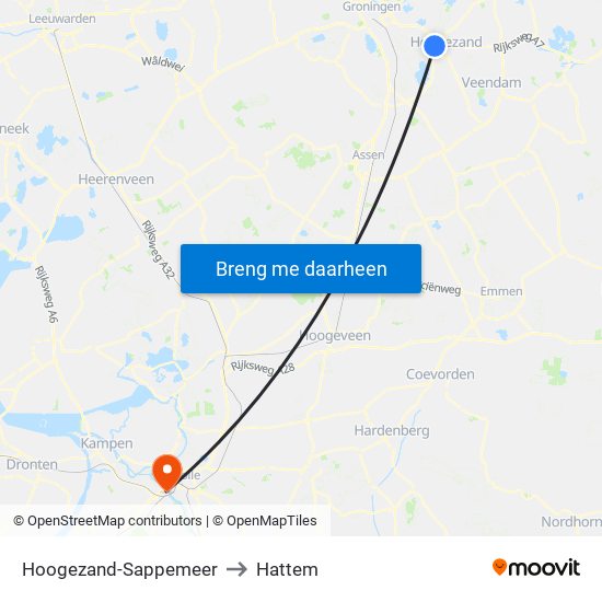 Hoogezand-Sappemeer to Hattem map