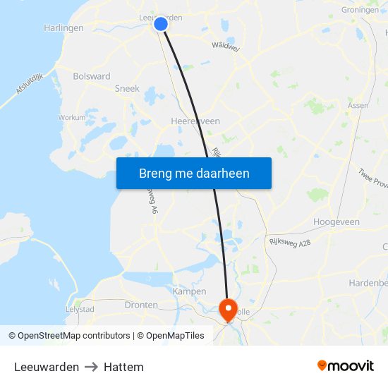 Leeuwarden to Hattem map
