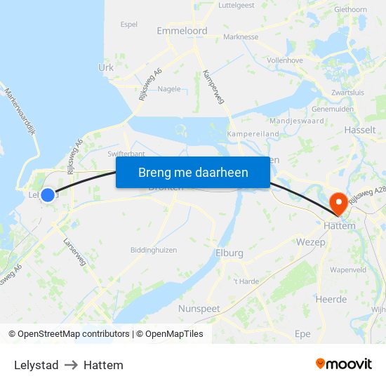 Lelystad to Hattem map