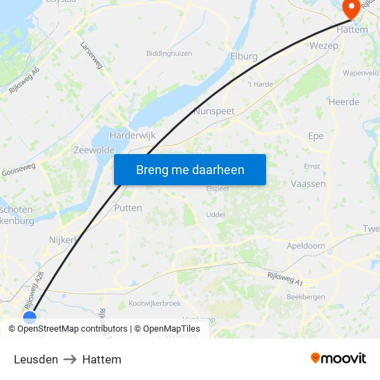 Leusden to Hattem map