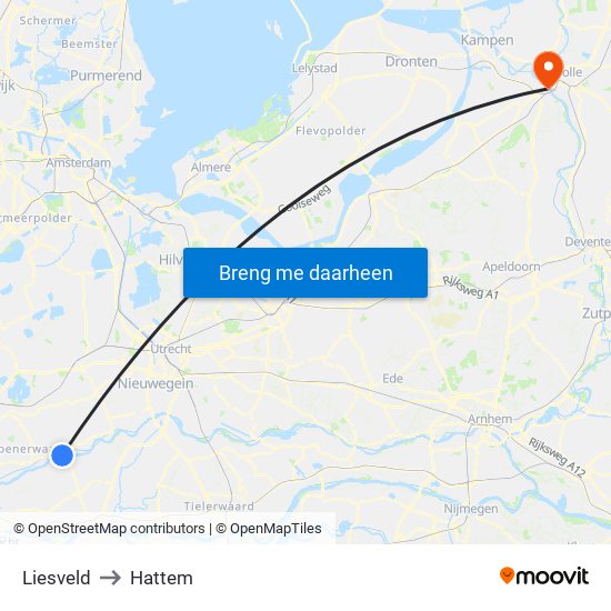 Liesveld to Hattem map