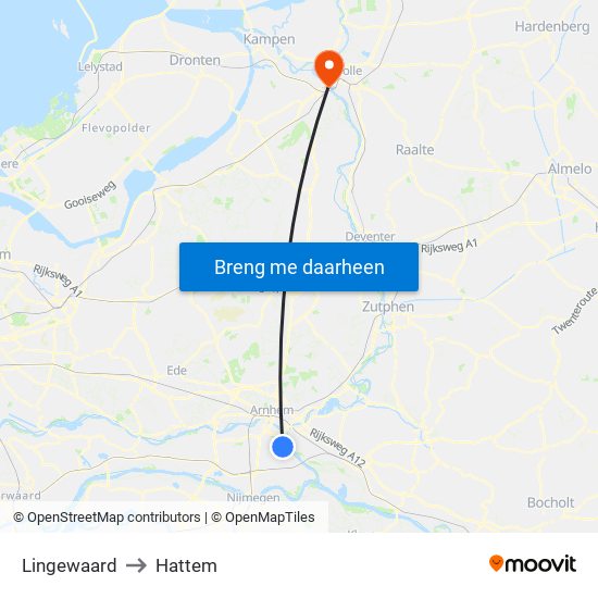 Lingewaard to Hattem map
