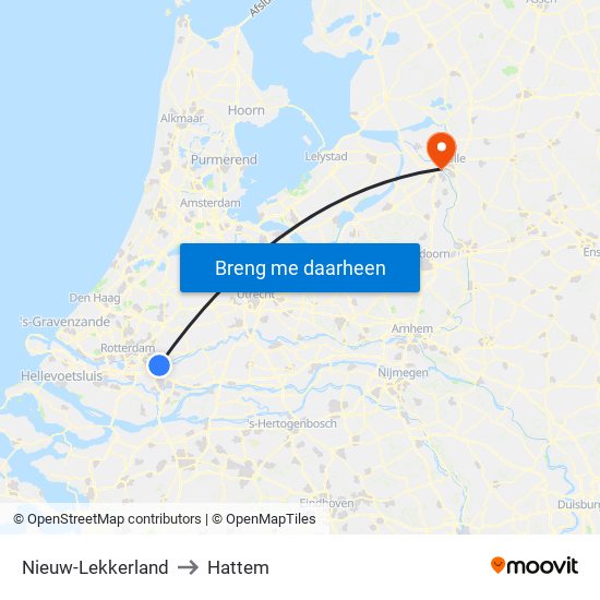 Nieuw-Lekkerland to Hattem map
