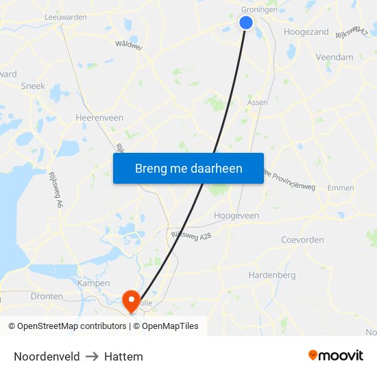 Noordenveld to Hattem map