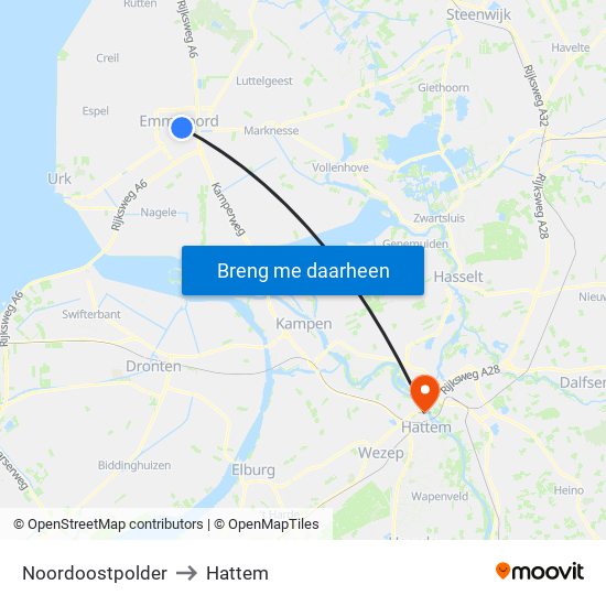 Noordoostpolder to Hattem map