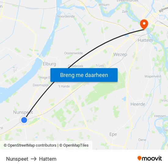 Nunspeet to Hattem map