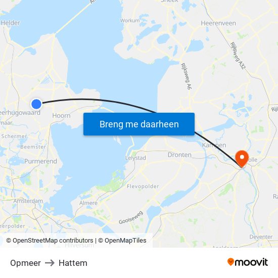 Opmeer to Hattem map