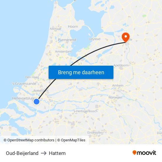 Oud-Beijerland to Hattem map