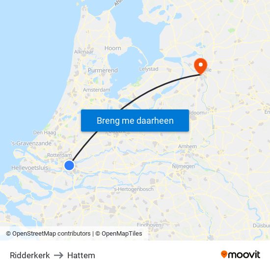 Ridderkerk to Hattem map