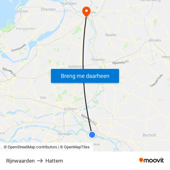Rijnwaarden to Hattem map