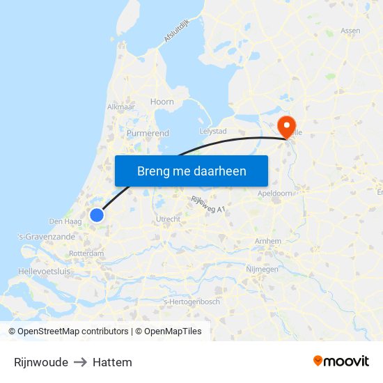 Rijnwoude to Hattem map