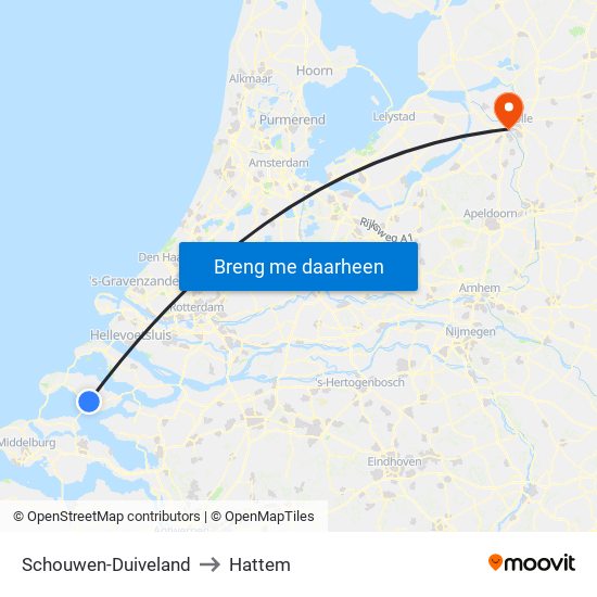 Schouwen-Duiveland to Hattem map