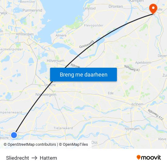 Sliedrecht to Hattem map