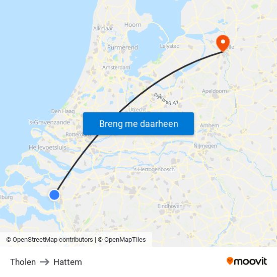 Tholen to Hattem map