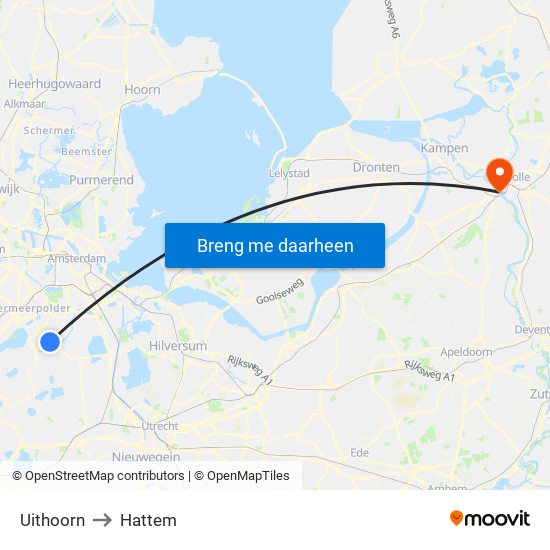 Uithoorn to Hattem map