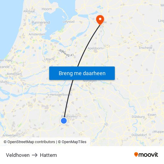 Veldhoven to Hattem map