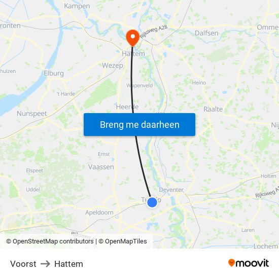 Voorst to Hattem map
