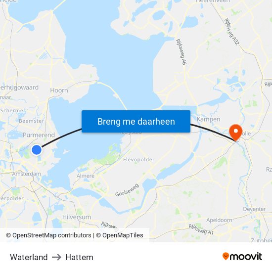 Waterland to Hattem map