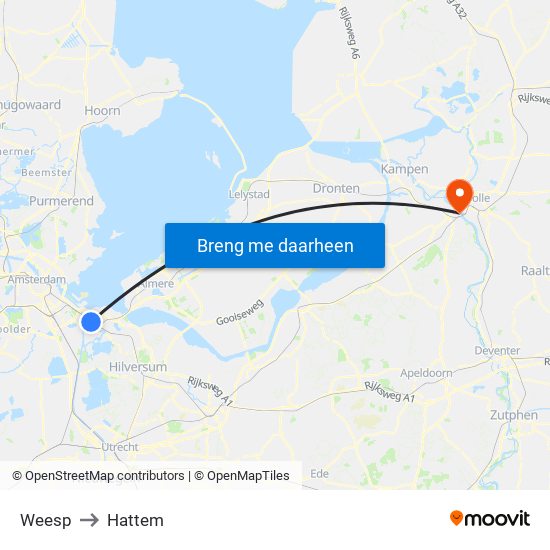 Weesp to Hattem map