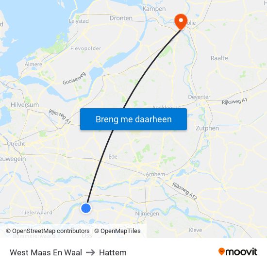 West Maas En Waal to Hattem map