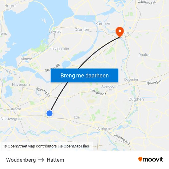 Woudenberg to Hattem map