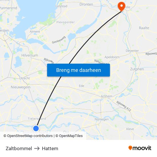 Zaltbommel to Hattem map