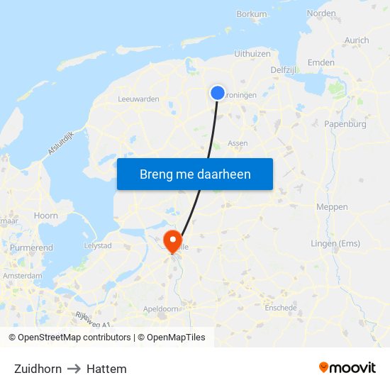 Zuidhorn to Hattem map