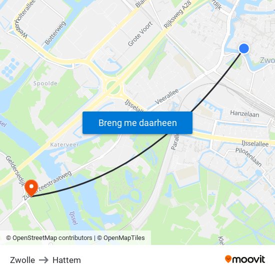 Zwolle to Hattem map