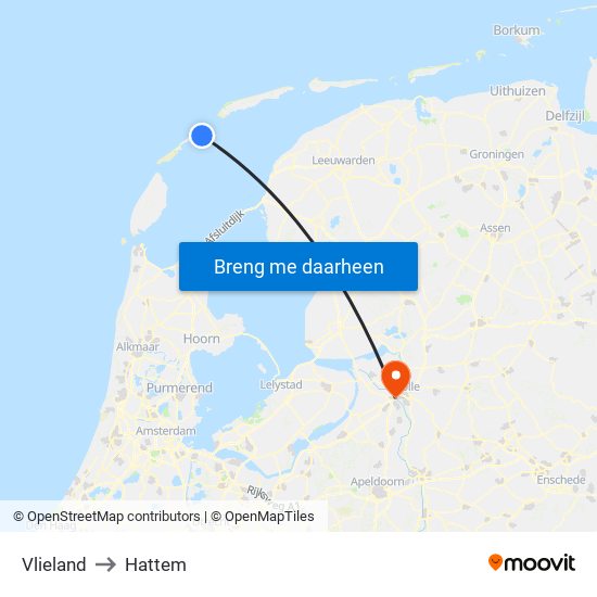 Vlieland to Hattem map