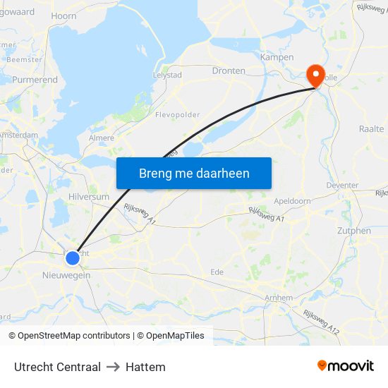 Utrecht Centraal to Hattem map