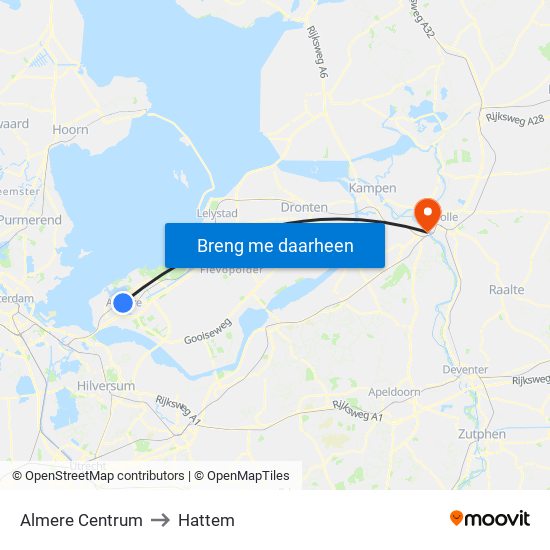 Almere Centrum to Hattem map