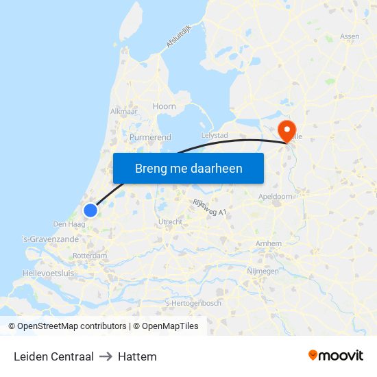 Leiden Centraal to Hattem map