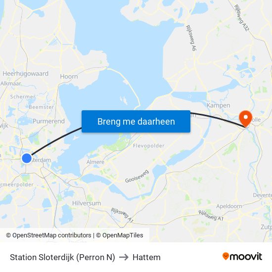 Station Sloterdijk (Perron N) to Hattem map