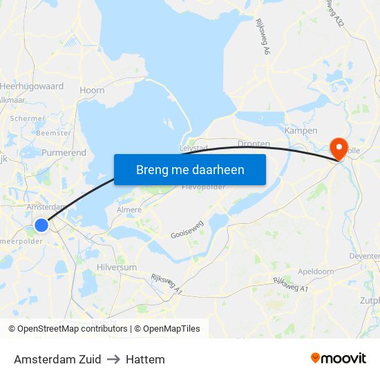 Amsterdam Zuid to Hattem map