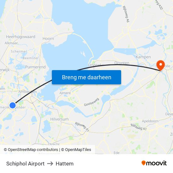 Schiphol Airport to Hattem map