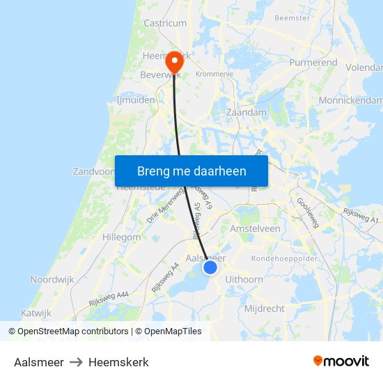 Aalsmeer to Heemskerk map