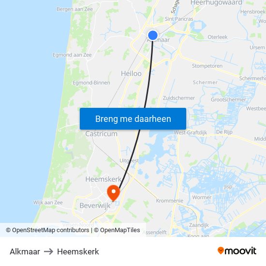Alkmaar to Heemskerk map