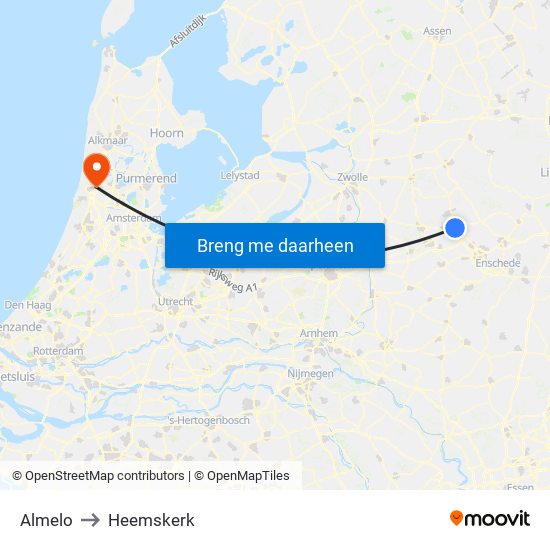 Almelo to Heemskerk map