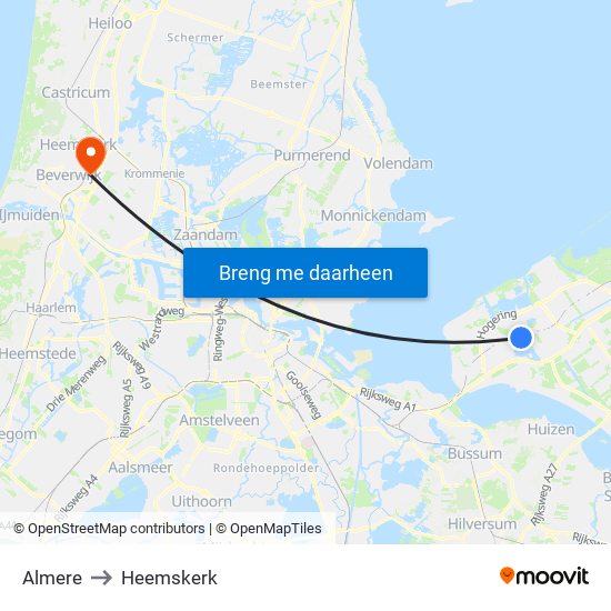 Almere to Heemskerk map