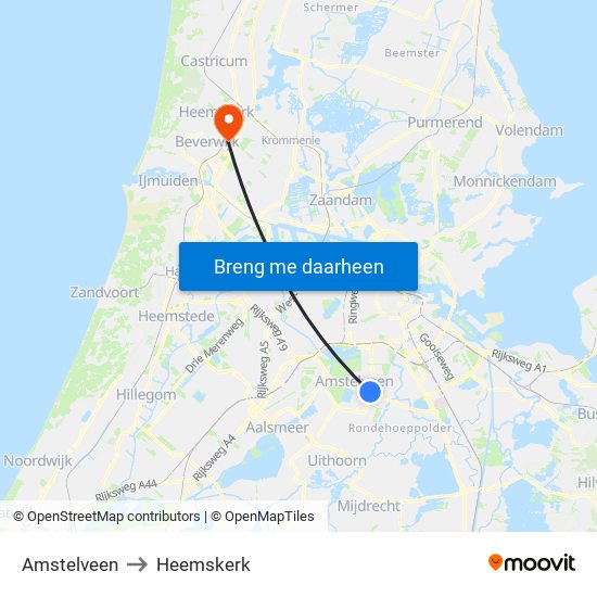 Amstelveen to Heemskerk map