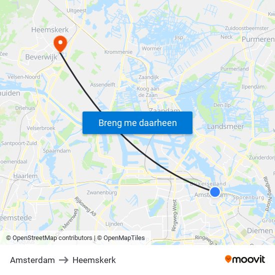 Amsterdam to Heemskerk map