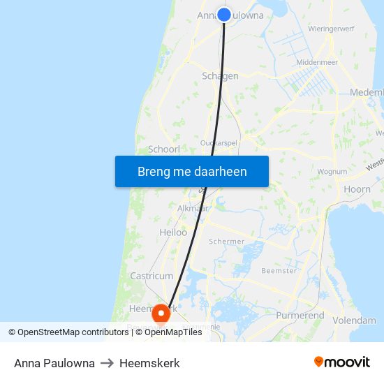 Anna Paulowna to Heemskerk map