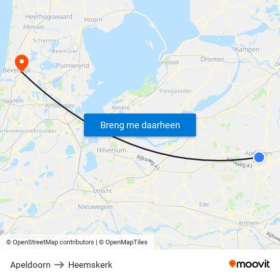 Apeldoorn to Heemskerk map