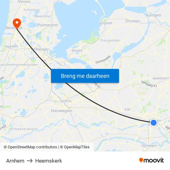 Arnhem to Heemskerk map