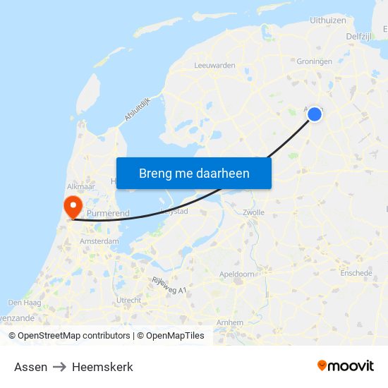 Assen to Heemskerk map
