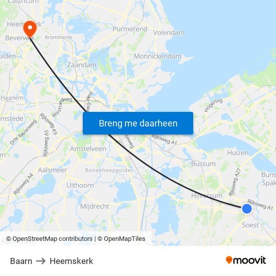 Baarn to Heemskerk map