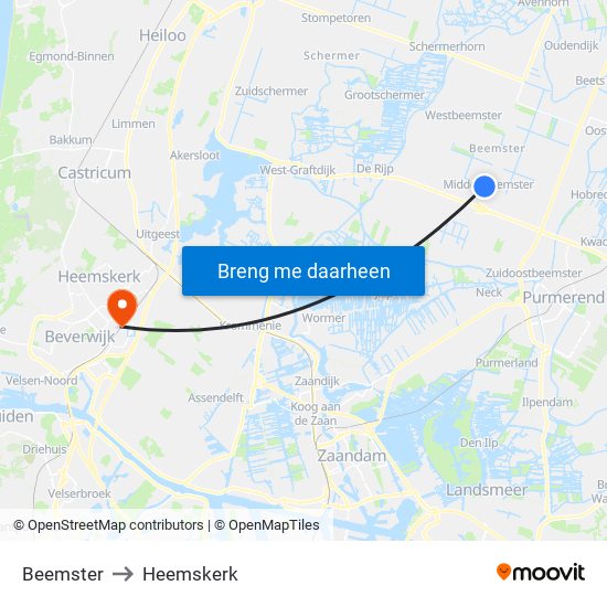 Beemster to Heemskerk map