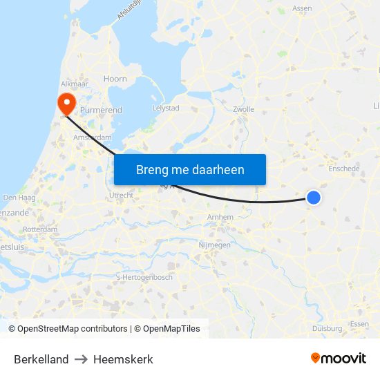 Berkelland to Heemskerk map